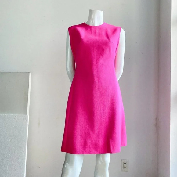 Vintage Barbie Candy Pink Sleeveless  Short Wool Blend Dress M - Picture 6 of 8